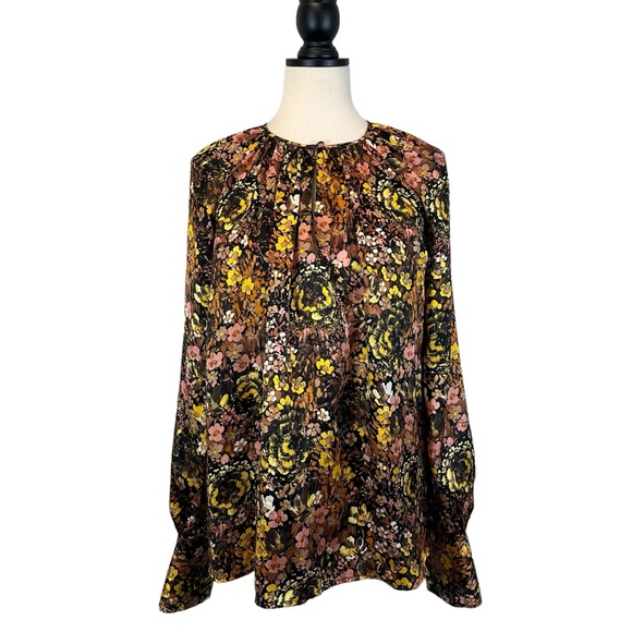 CO Collections Floral Silk Blouse Raglan Puff Sleeve, Size S Spring Summer 2019 - Picture 3 of 13
